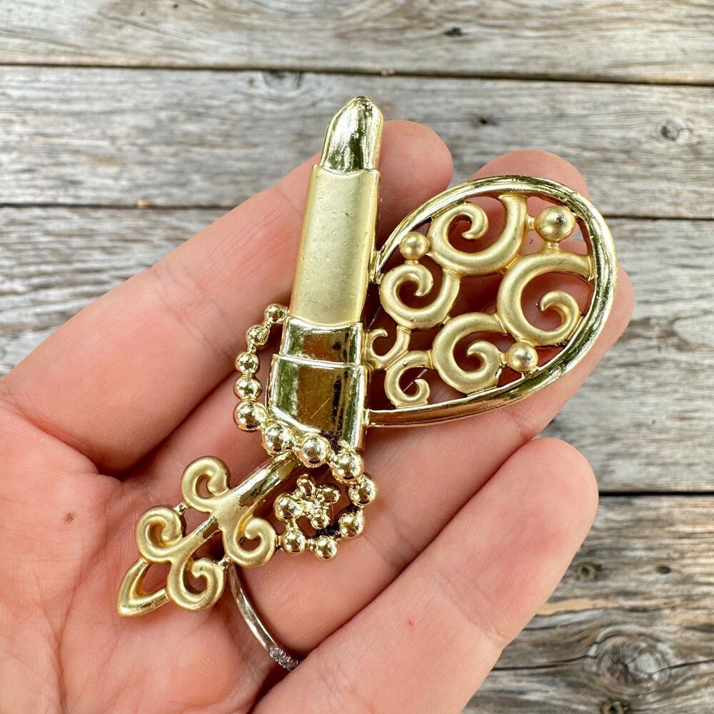 Vintage Don Lin Vanity Brooch Mirror and Lipstick Pin